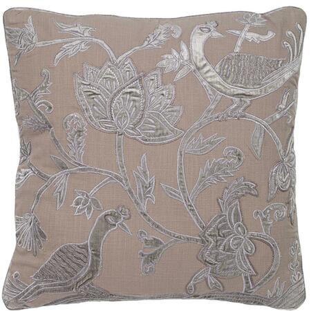 INDIS HERITAGE Floral Bird Velvet Applique Embroidered on Natural Linen Pillow Cover C1034